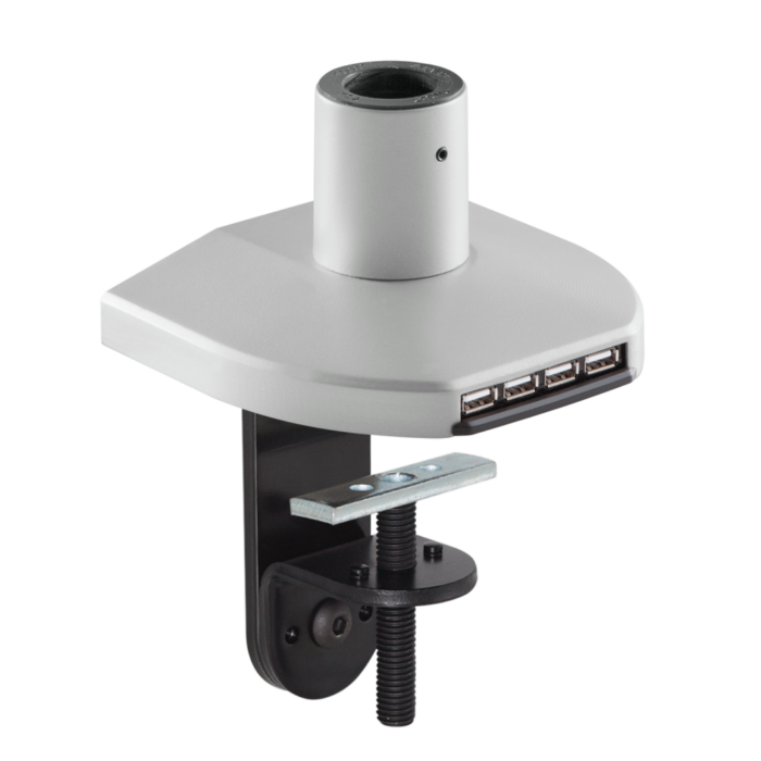 Mount with integrated USB hub in a silver finish