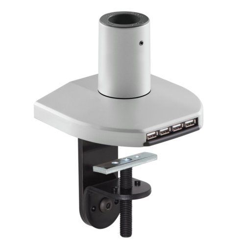 Mount with integrated USB hub in a silver finish