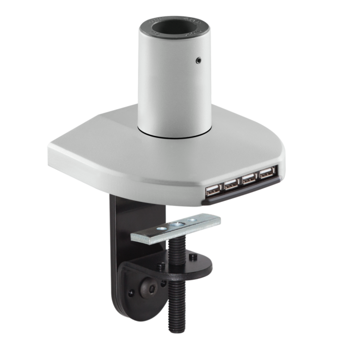 Mount with integrated USB hub in a silver finish