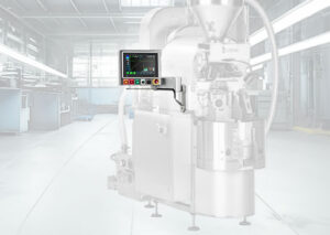 Monitor arm mounted to industrial coffee roaster