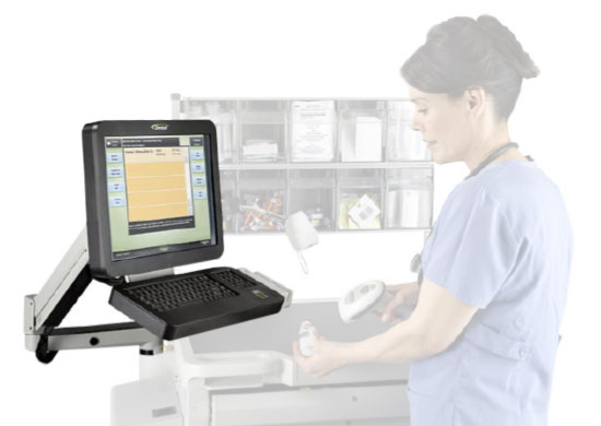 Height-adjustable medical cart arm with cable management for monitor and keyboard Height-adjustable medical cart arm with cable management for monitor and keyboard