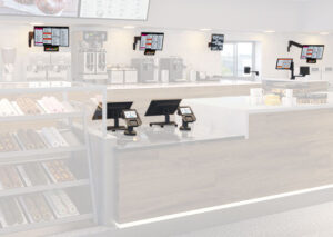 Flexible kitchen display mounts, wall- and surface-mounted, for POS and KDS screens