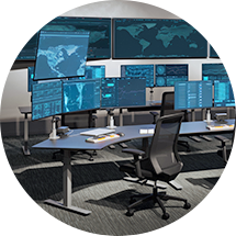 Command & Control Room with desks, monitor arms, seating, and power accessories